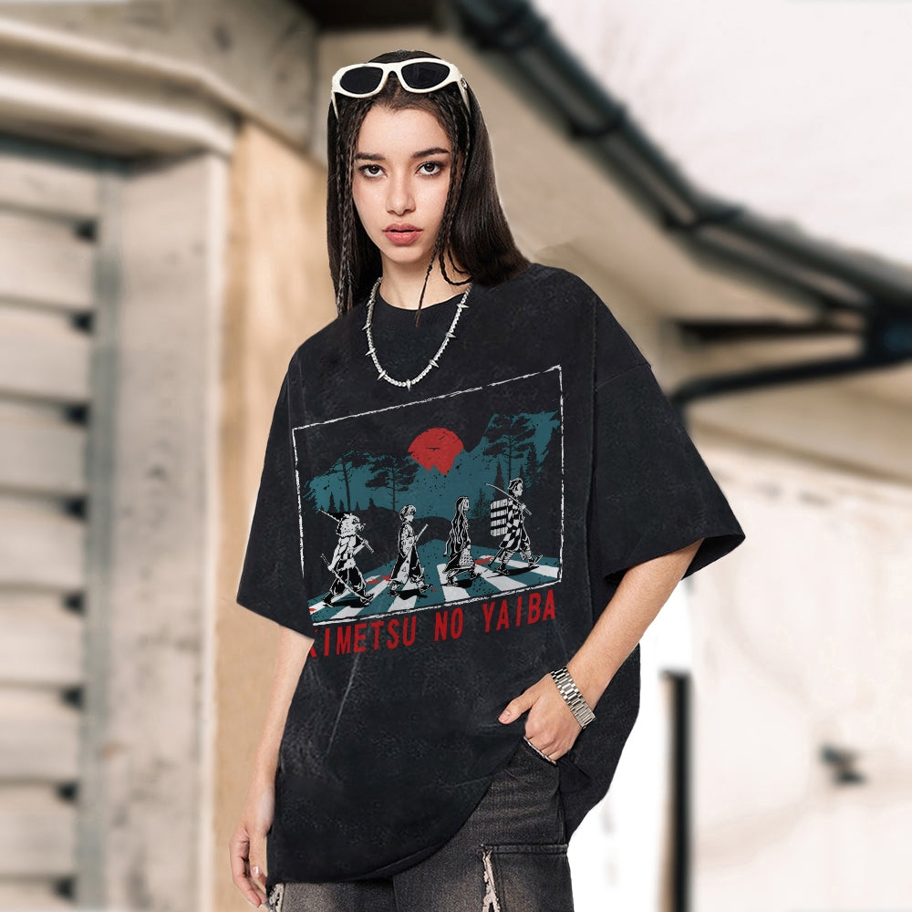 Unisex Vintage Demon Slayer Washed T-Shirt Herren