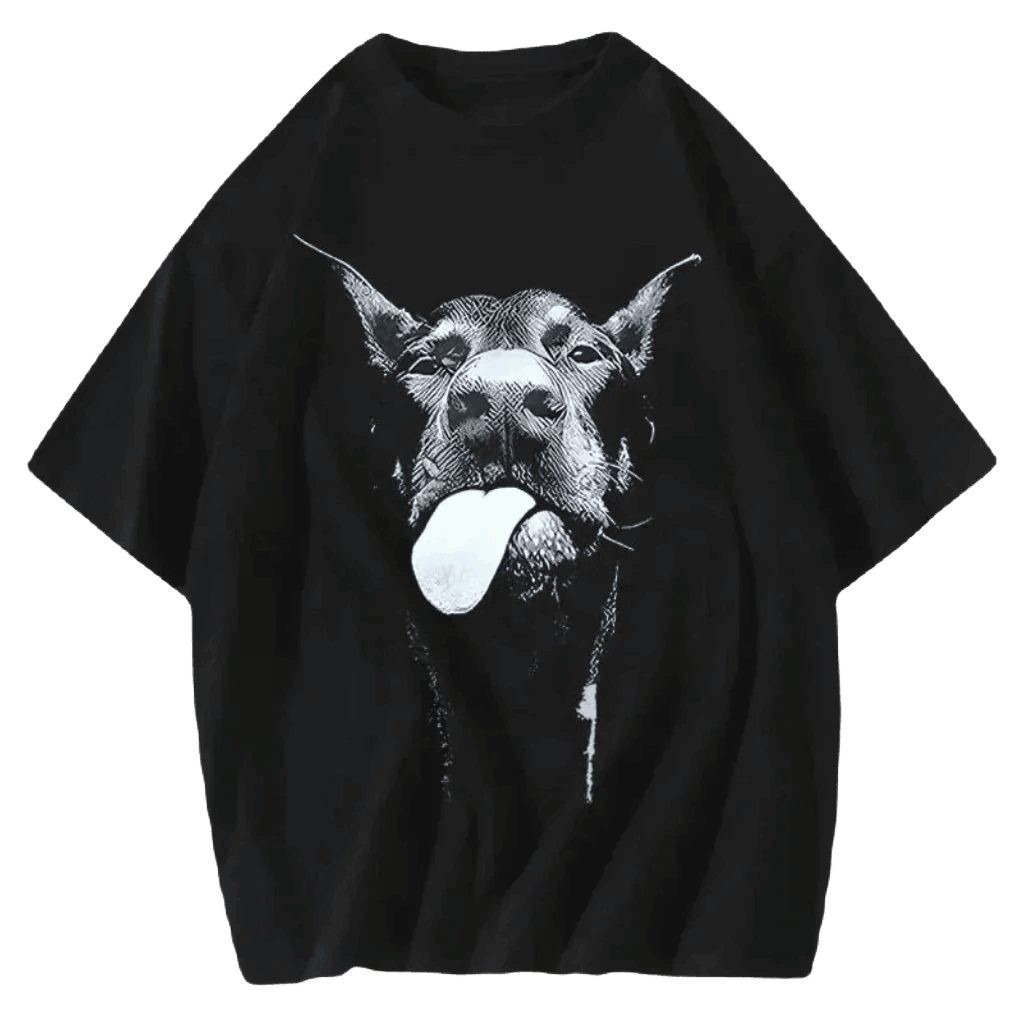 Vintage Washed Cotton T-Shirt Herren Dog Face