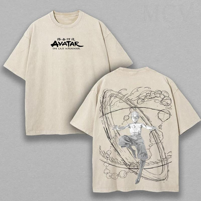 Retro Vintage, limitiertes Aang – The Last Air Nomad – The Avatar Anime, doppelt bedrucktes, gewaschenes Unisex-T-Shirt