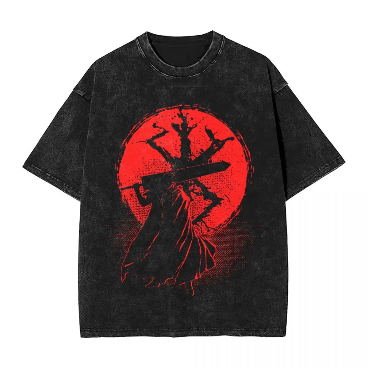 Anime Motiv Berserk Guts Washed Vintage T-Shirt Herren - Ver. Red Moon