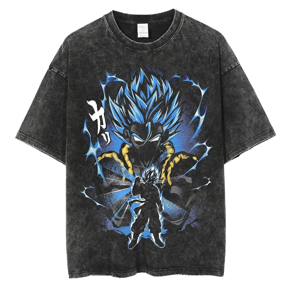 Dragon Ball T-Shirt Herren - Blue Goku Anime Motiv Oversized Washed Vintage - Limited Set