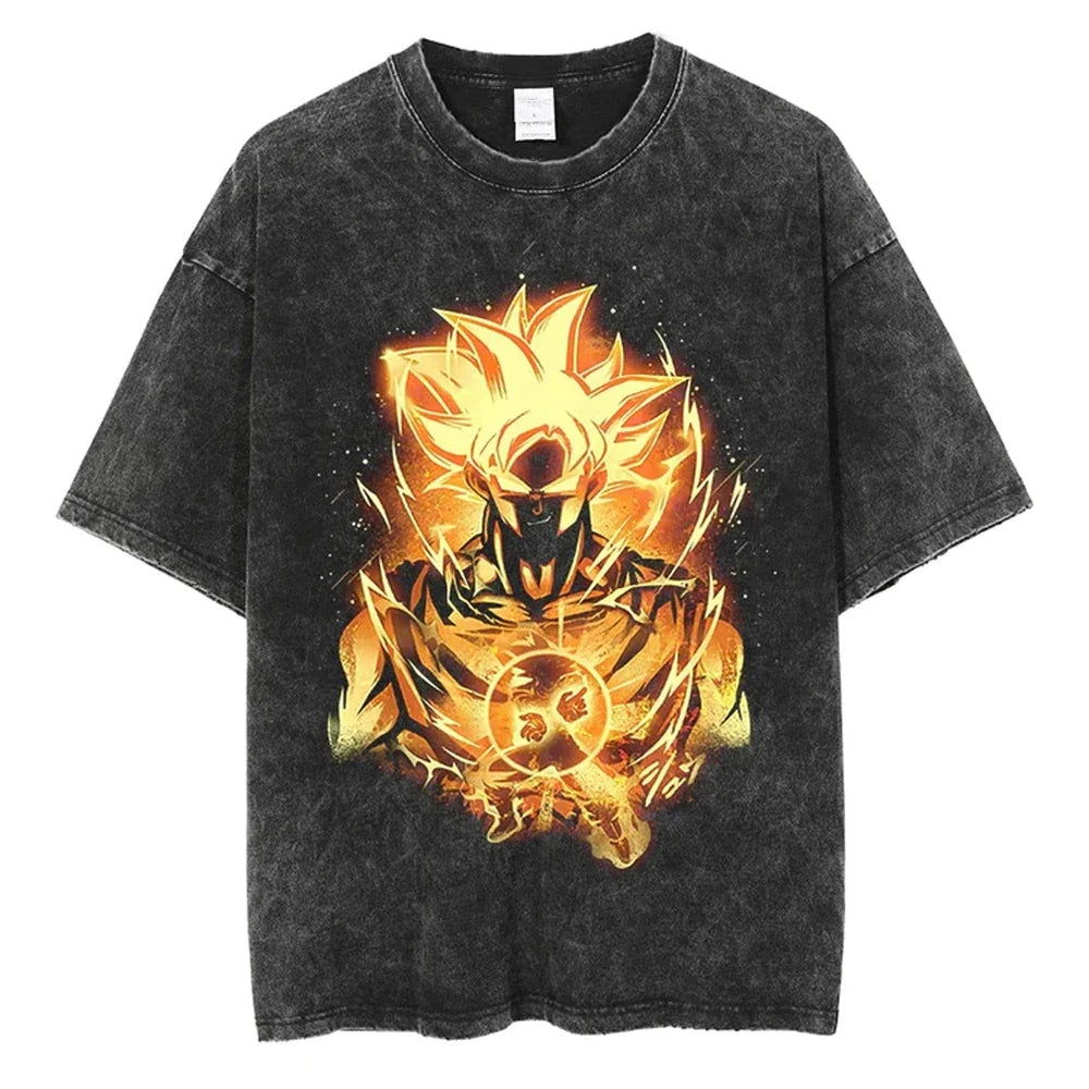 Dragon Ball T-Shirt Herren - Golden God Goku Anime Motiv Streetwear - Oversized Washed Vintage - Limited Version