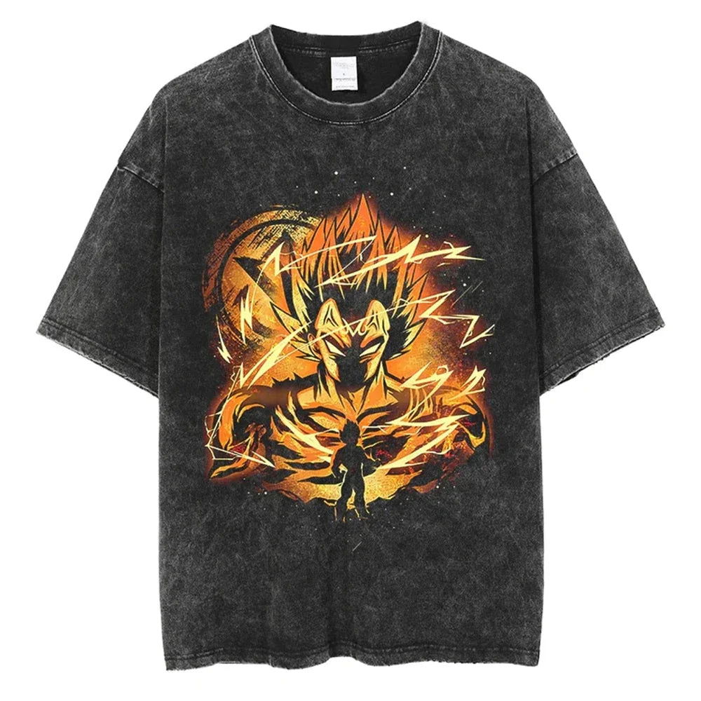Dragon Ball T-Shirt Herren - Golden Goku Anime Motiv Streetwear - Oversized Washed Vintage - Limited Version