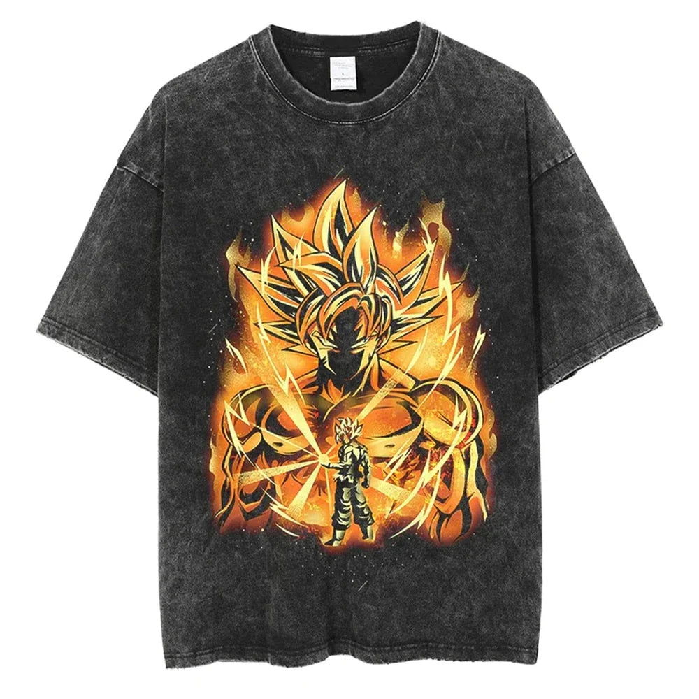 Dragon Ball T-Shirt Herren - Golden Goku Anime Motiv Streetwear - Oversized Washed Vintage - Limited Version