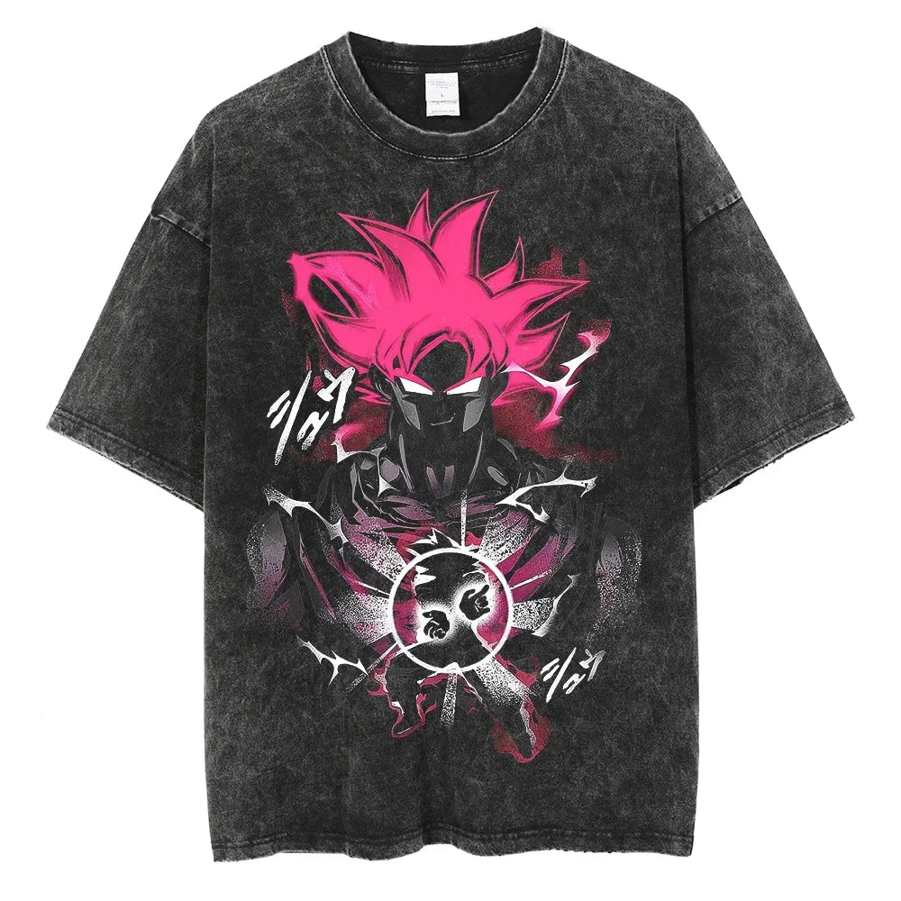 Dragon Ball T-Shirt Herren - Pink Goku Anime Motiv Streetwear - Oversized Washed Vintage Anime Motiv Limited Version