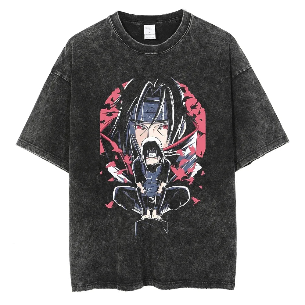 Itachi Uchiha Naruto T-shirt - Anime Motiv Streetwear Harajuku - Washed Vintage