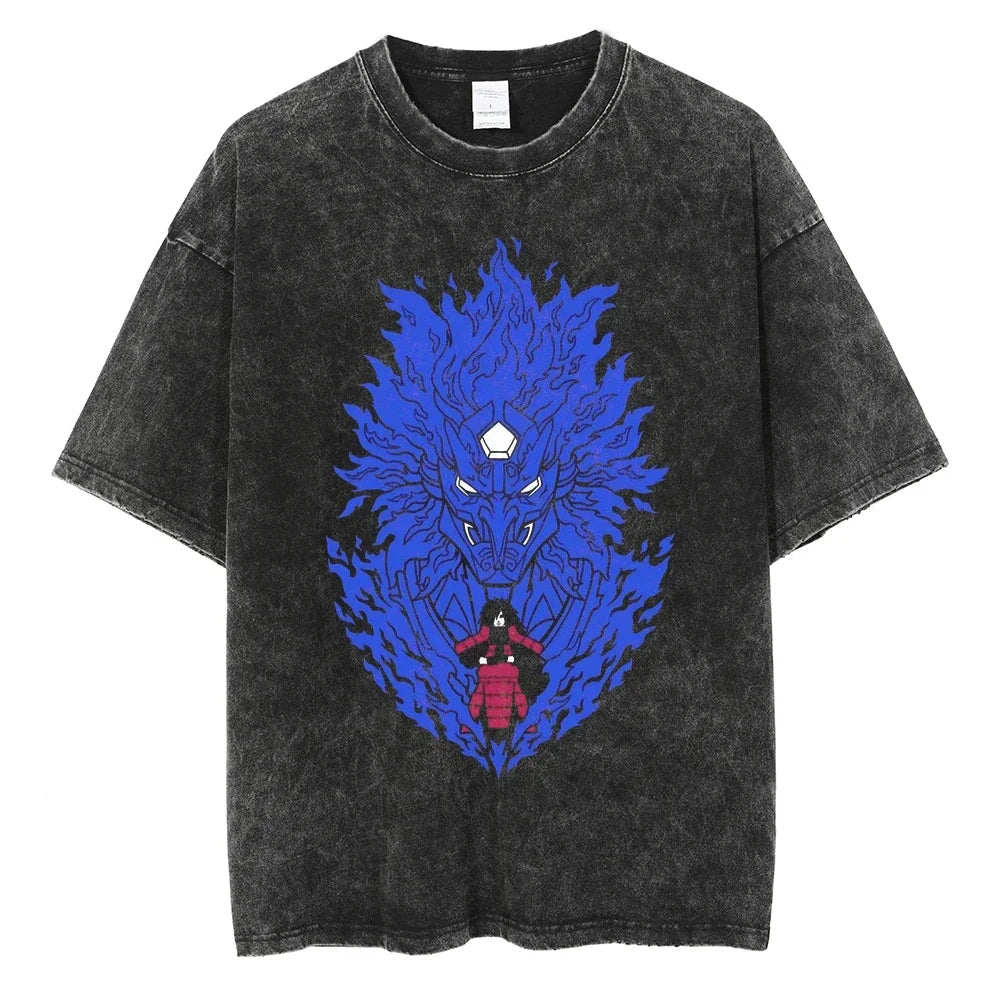 Madara Uchiha Naruto T-shirt - Anime Motiv Streetwear Harajuku - Washed Vintage