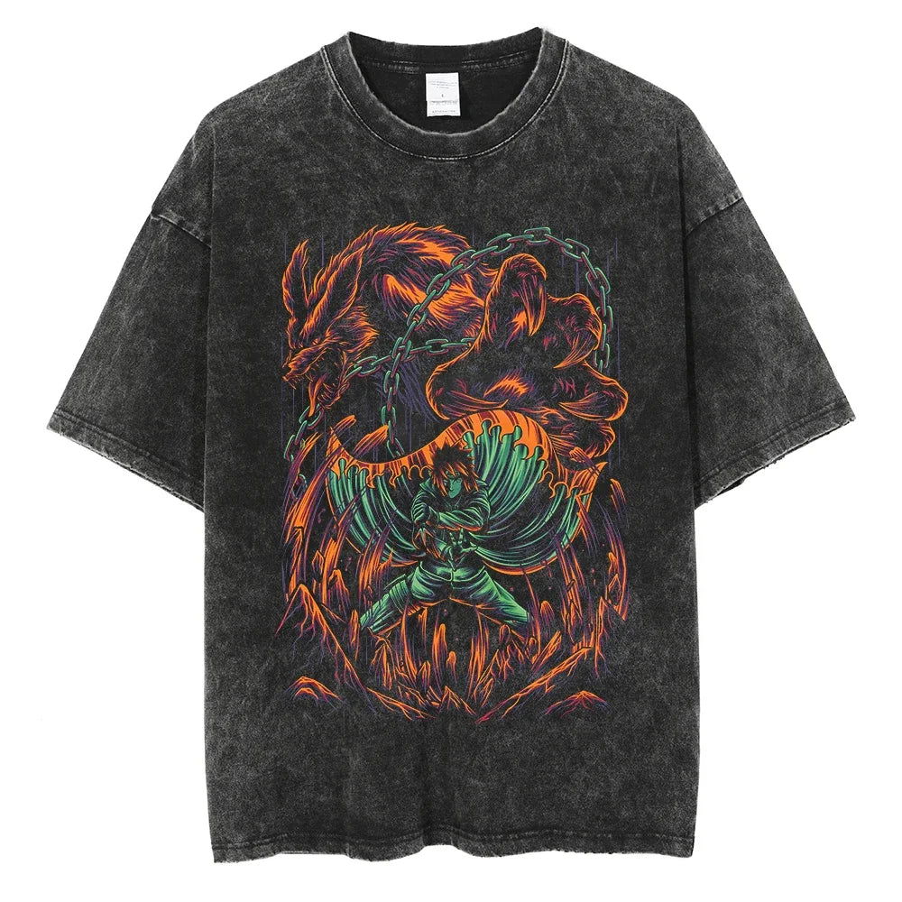 Minato Naruto T-shirt - Anime Motiv Streetwear Harajuku - Washed Vintage