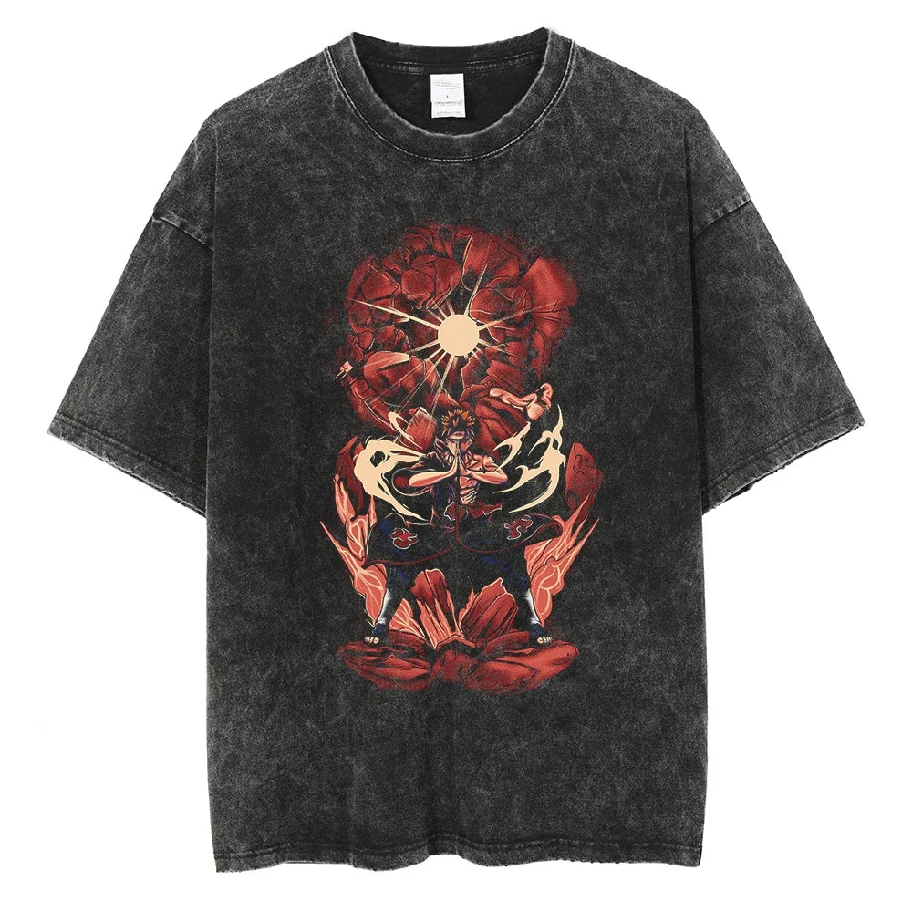 Naruto T-shirt - "Blood Pain" Anime Motiv Streetwear Harajuku - Washed Vintage