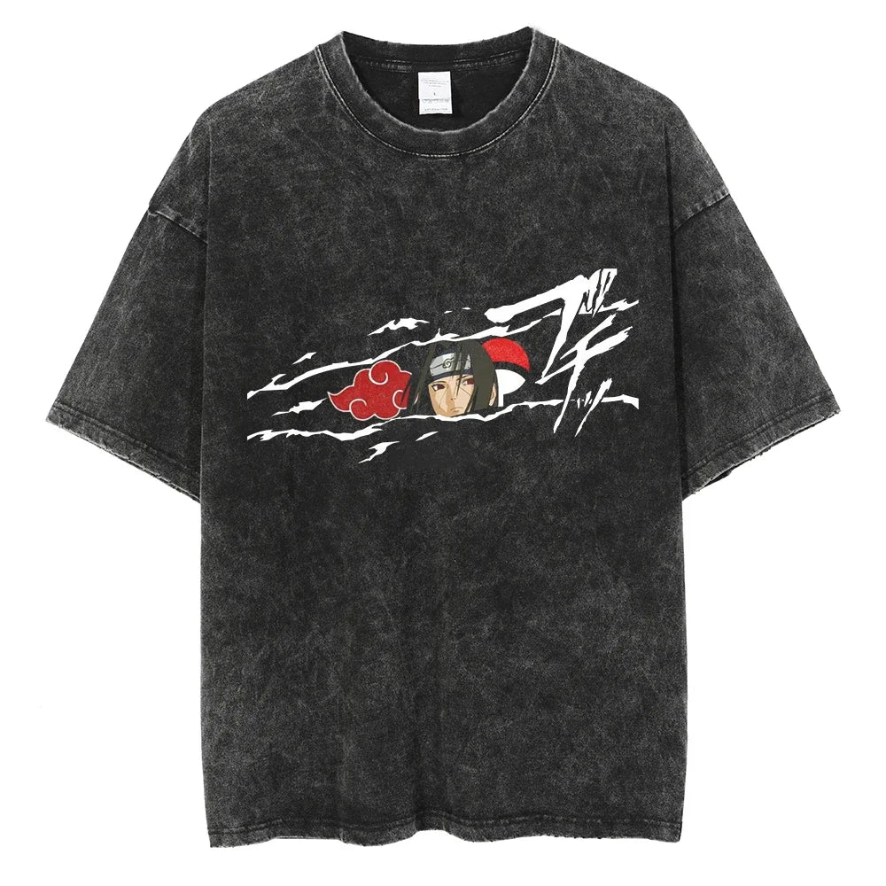 Naruto T-shirt - Itachi Anime Motiv Streetwear Harajuku - Washed Vintage
