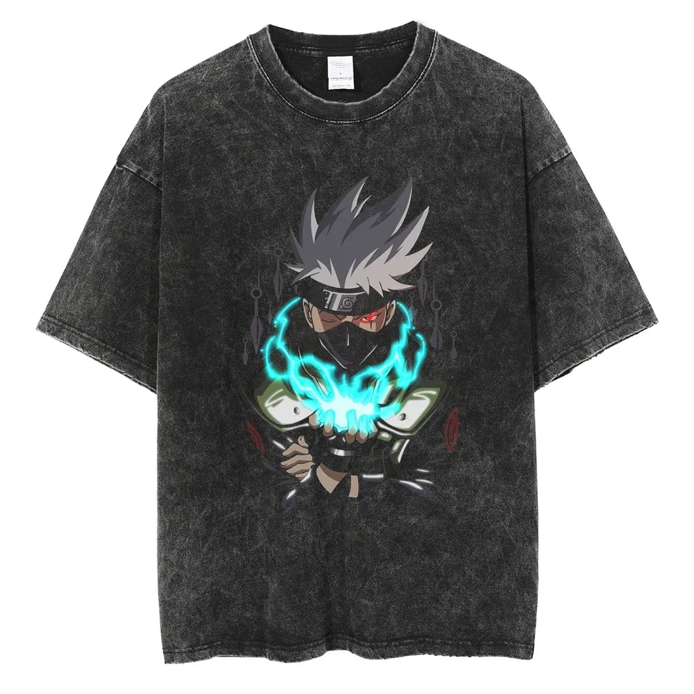 Naruto T-shirt - Kakashi Anime Motiv Streetwear Harajuku - Washed Vintage