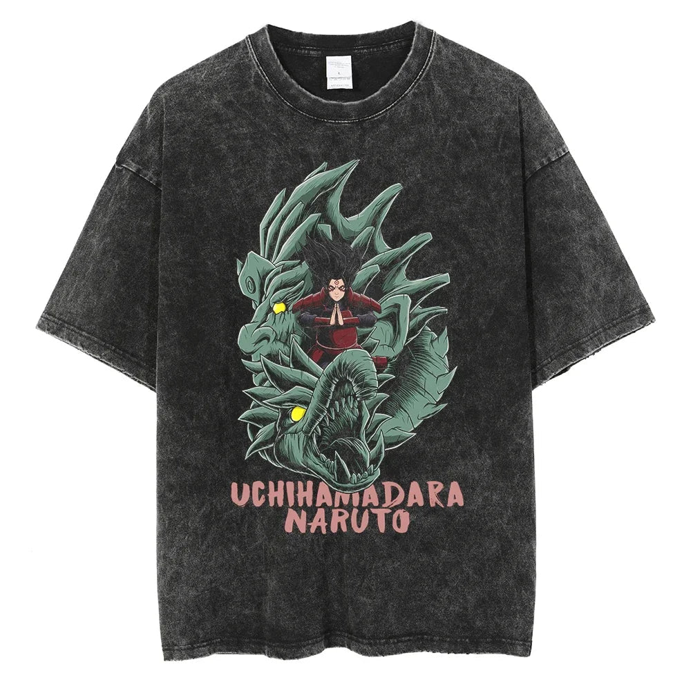 Naruto T-shirt - Uchiha Madara Anime Motiv Streetwear Harajuku - Washed Vintage