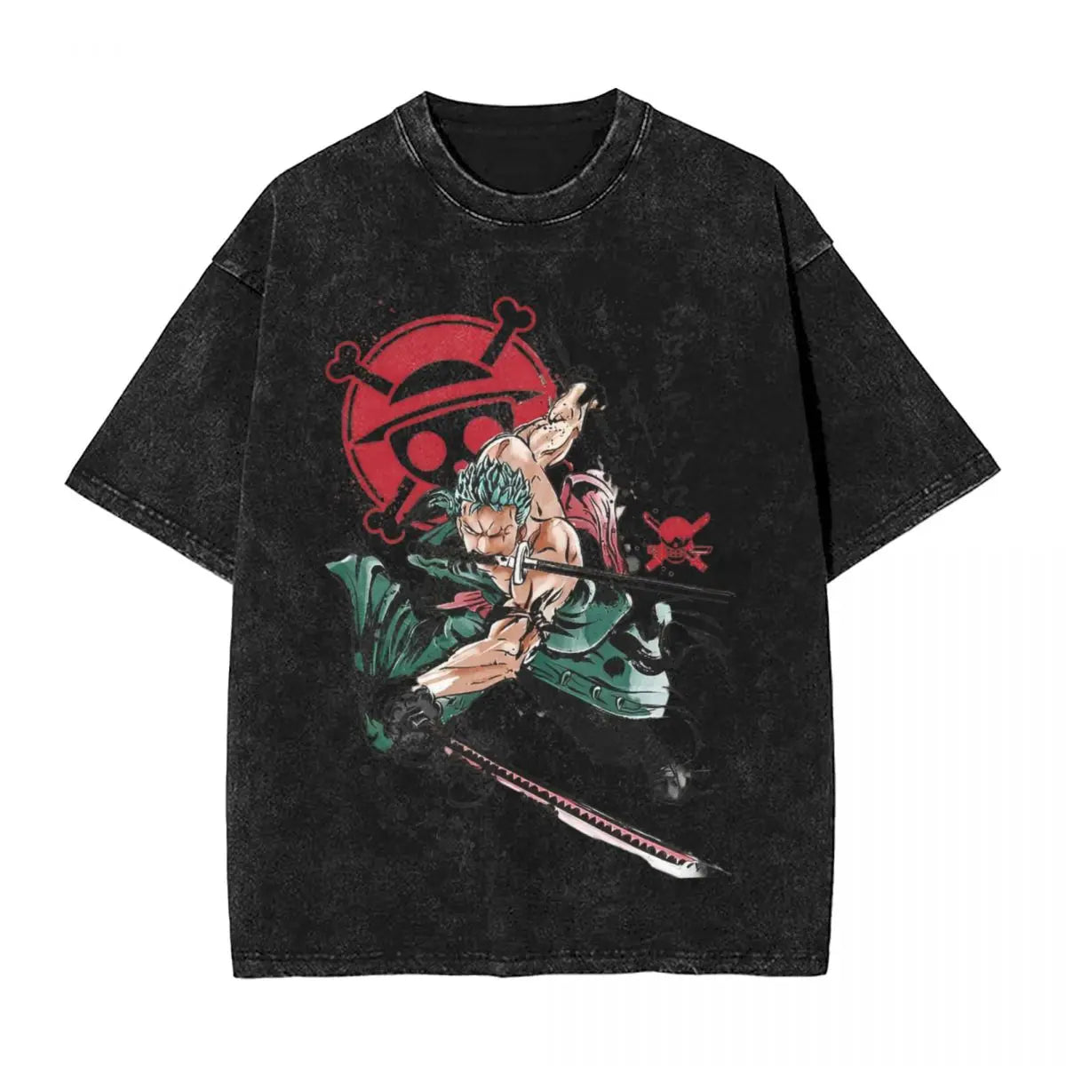 One Piece - Roronoa Zoro Manga Anime Motiv Washed Vintage T-Shirt Herren