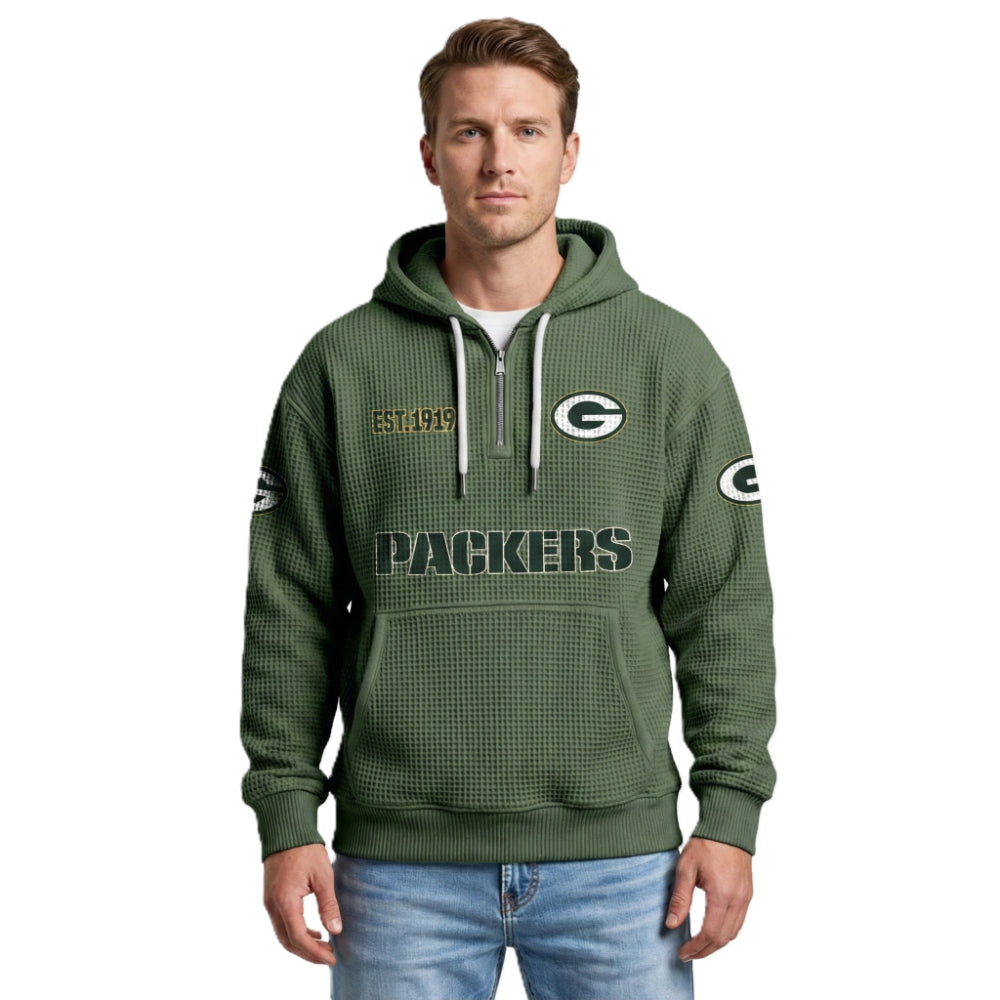 Green Bay Packers Football Themed Quarter Zip Hoodie