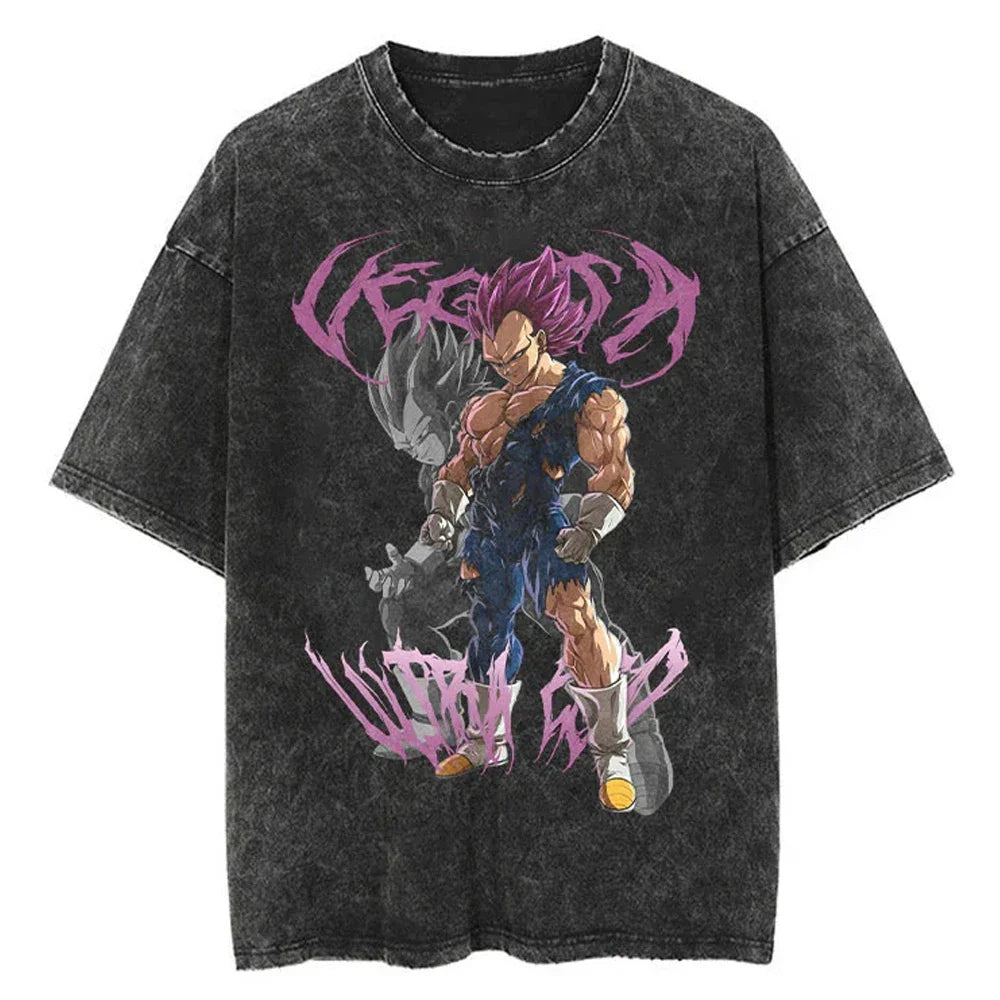 Vegeta Ultra Ego Dragon Ball Washed Vintage Oversize T-Shirt Herren - Anime Motiv Streetwear