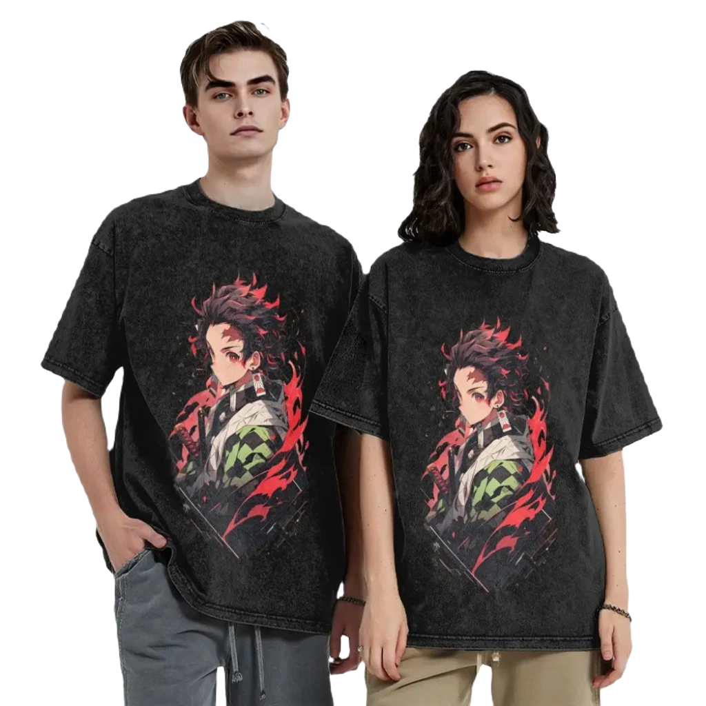 Anime Motiv Tee Washed Cotton Vintage - Demon Slayers