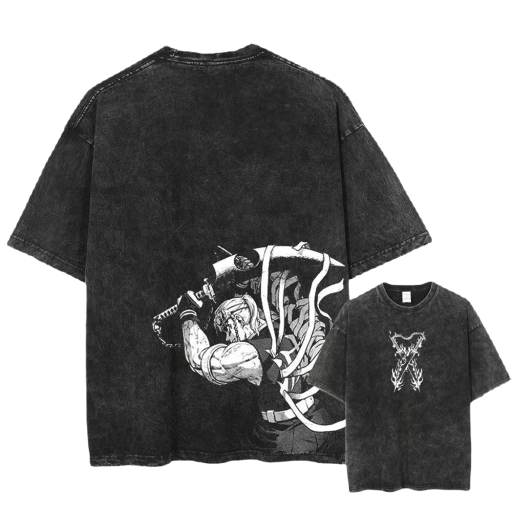 Anime Motiv Demon Slayer Washed Tee - Piggy Cotton Vintage