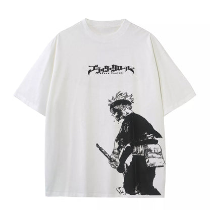 Asta x Black Bulls Black Clover Anime Doppeldruck Vintage Washed T-Shirt Unisex