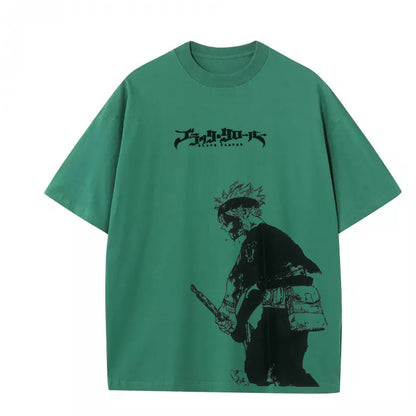 Asta x Black Bulls Black Clover Anime Doppeldruck Vintage Washed T-Shirt Unisex