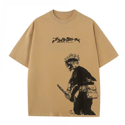 Asta x Black Bulls Black Clover Anime Doppeldruck Vintage Washed T-Shirt Unisex