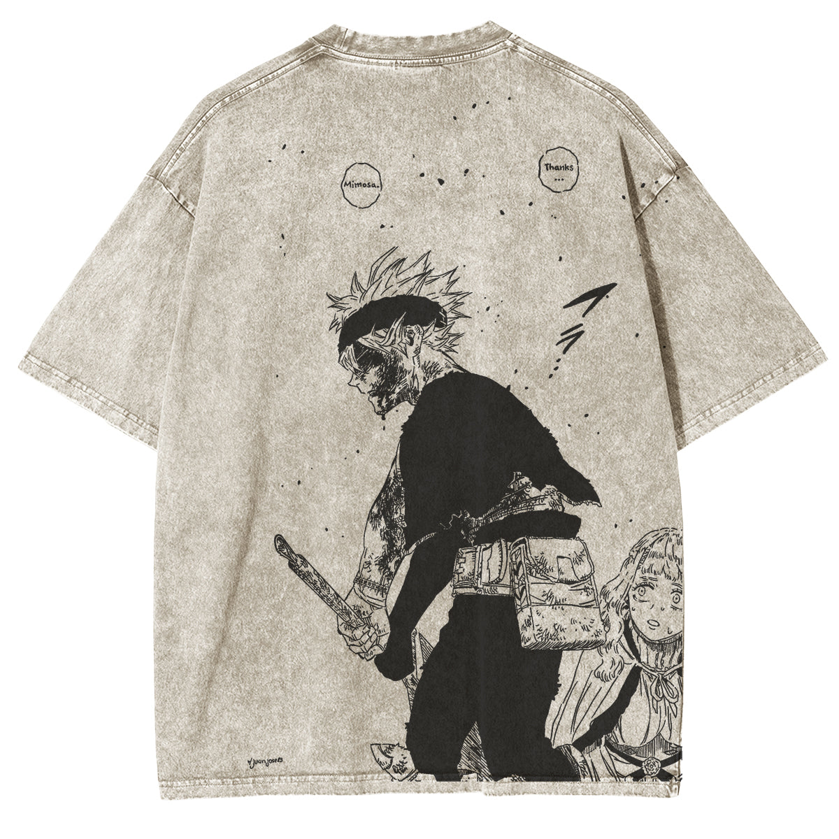 Asta x Black Bulls Black Clover Anime Doppeldruck Vintage Washed T-Shirt Unisex