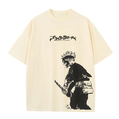 Asta x Black Bulls Black Clover Anime Doppeldruck Vintage Washed T-Shirt Unisex