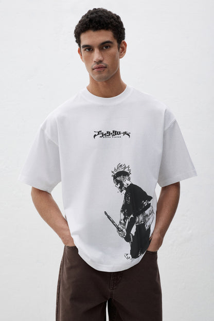 Asta x Black Bulls Black Clover Anime Doppeldruck Vintage Washed T-Shirt Unisex