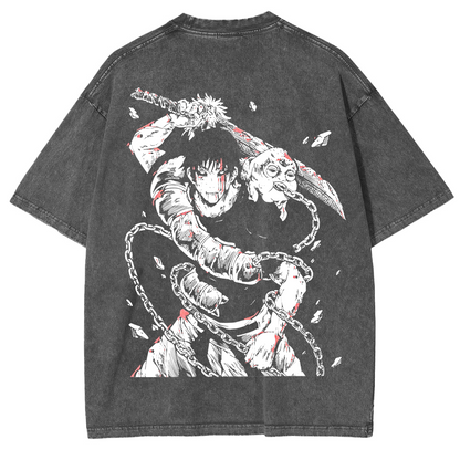 The Sorcerer Killer "Toji Fushiguro" Jujutsu Kaisen Anime Manga Acid Washed Leichtes Oversize-T-Shirt aus schwerer Baumwolle