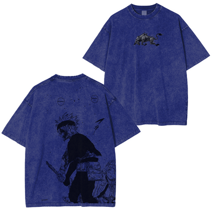 Asta x Black Bulls Black Clover Anime Doppeldruck Vintage Washed T-Shirt Unisex