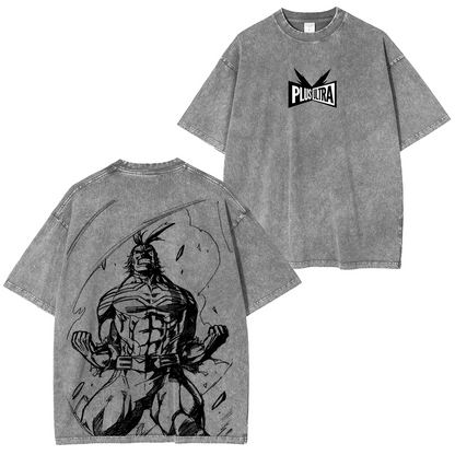 My Hero Academia Doppeldruck Oversize Anime Manga Acid Washed Baumwoll-T-Shirt