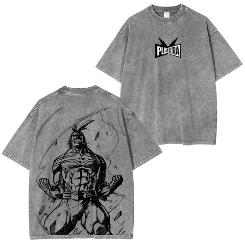 My Hero Academia Doppeldruck Oversize Anime Manga Acid Washed Baumwoll-T-Shirt