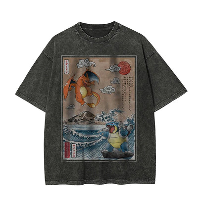 Charizard vs Blastoise Shirt, Pokemon Shirt, Anime Motiv Shirt, Vintage T-Shirt Herren | Pokemon
