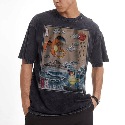Charizard vs Blastoise Shirt, Pokemon Shirt, Anime Motiv Shirt, Vintage T-Shirt Herren | Pokemon