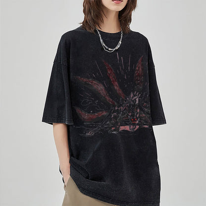 Nine-tails Cloak Mod Vintage Oversized T-Shirt Herren |Naruto