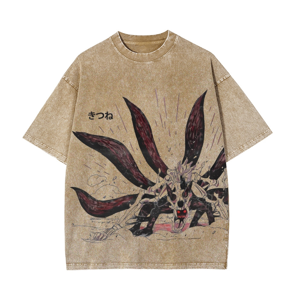 Nine-tails Cloak Mod Vintage Oversized T-Shirt Herren |Naruto