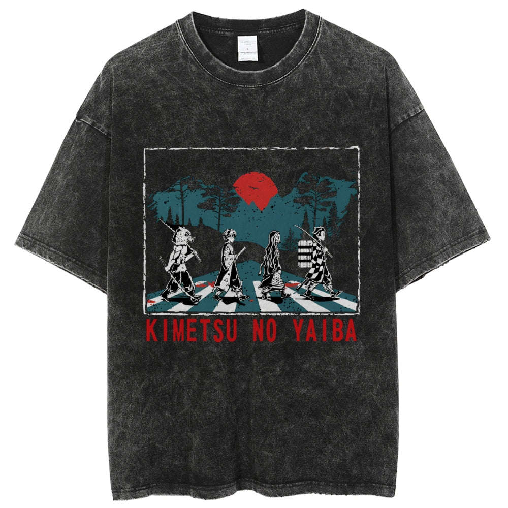 Unisex Vintage Demon Slayer Washed T-Shirt Herren