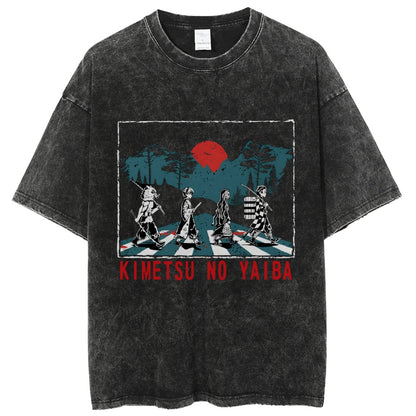Unisex Vintage Demon Slayer Washed T-Shirt Herren