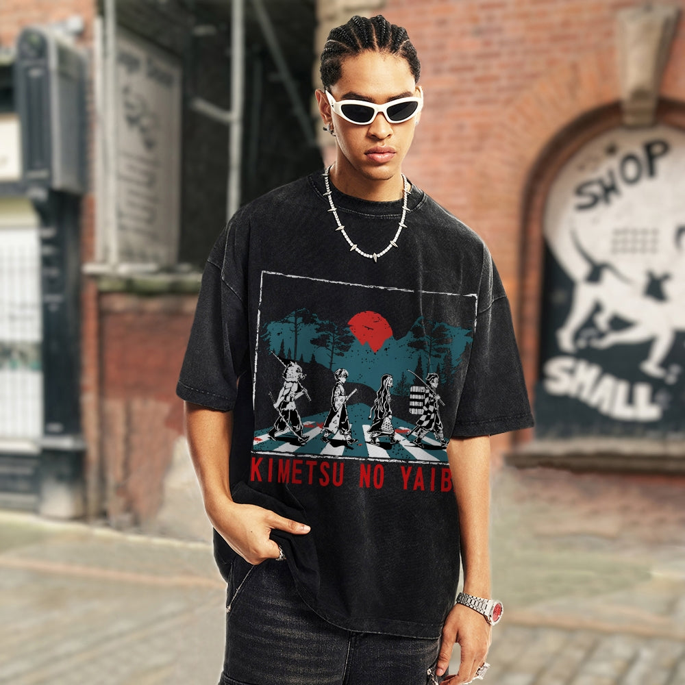 Unisex Vintage Demon Slayer Washed T-Shirt Herren