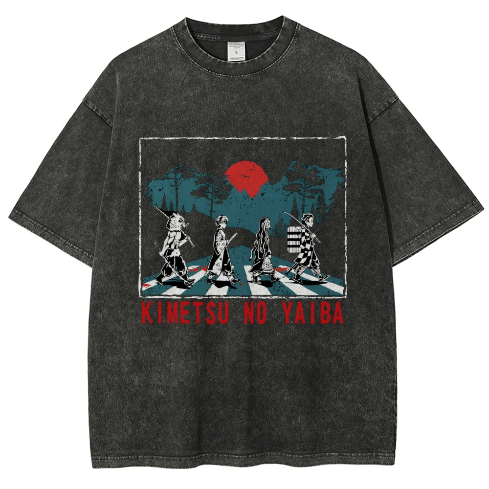 Unisex Vintage Demon Slayer Washed T-Shirt Herren