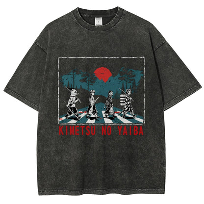 Unisex Vintage Demon Slayer Washed T-Shirt Herren