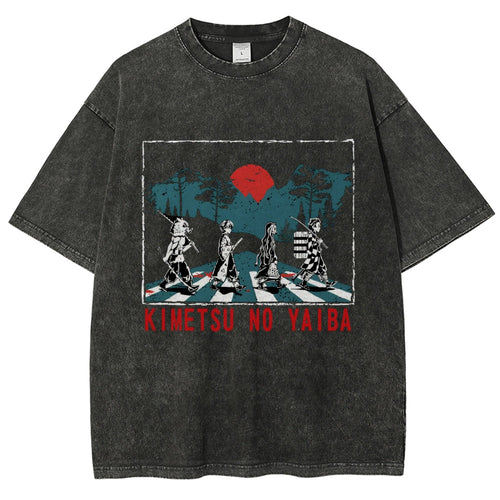 Unisex Vintage Demon Slayer Washed T-Shirt Herren