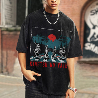 Unisex Vintage Demon Slayer Washed T-Shirt Herren