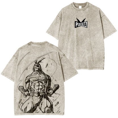 My Hero Academia Doppeldruck Oversize Anime Manga Acid Washed Baumwoll-T-Shirt