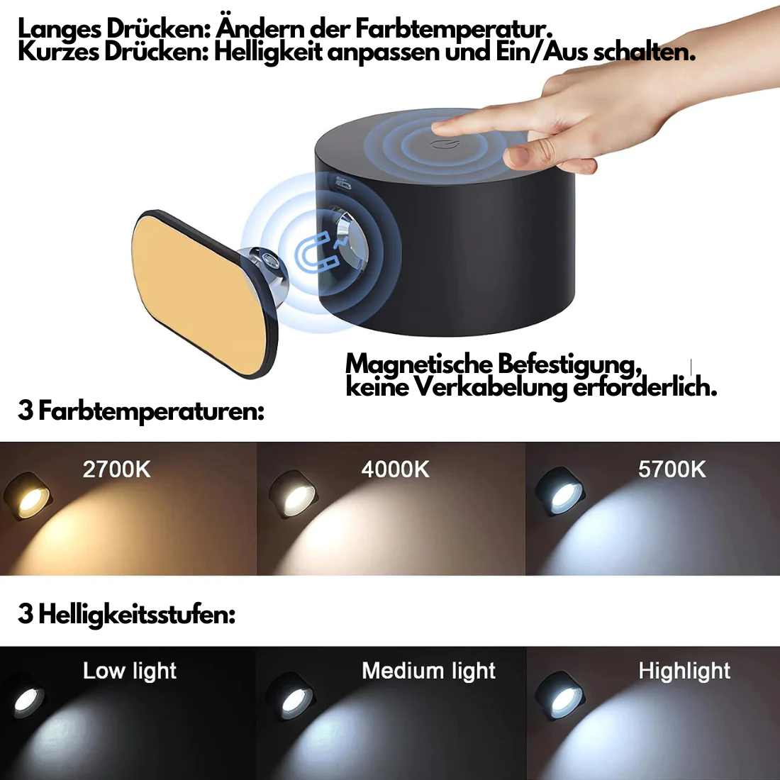Hypberlin LED-Wandleuchte, kabellos