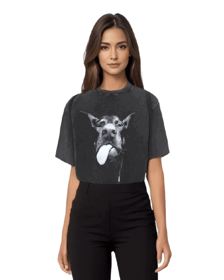 Vintage Washed Cotton T-Shirt Herren Dog Face