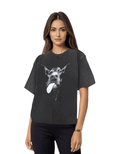 Vintage Washed Cotton T-Shirt Herren Dog Face