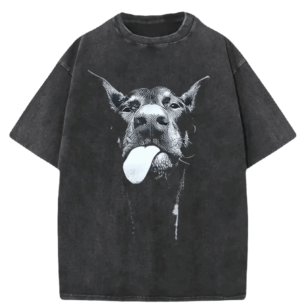 Vintage Washed Cotton T-Shirt Herren Dog Face
