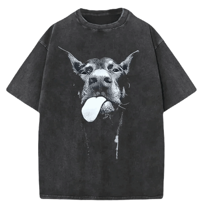 Vintage Washed Cotton T-Shirt Herren Dog Face