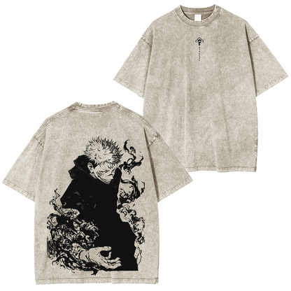 Jujutsu Kaisen Anime Acid Washed Oversize T-Shirt Yuji Itadori Anime T-Shirt Geschenk für ihn