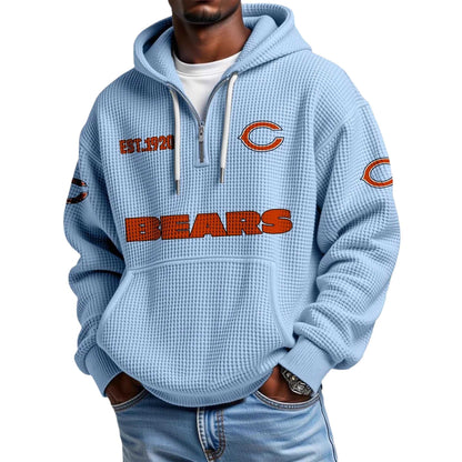 Chicago Bears EST 1920 Printed Quarter Zip Waffle Football Fan Hoodie